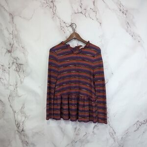 Altard State Long Sleeve Top Size Medium Rainbow Knit Boho Ruffle Stripe Keyhole